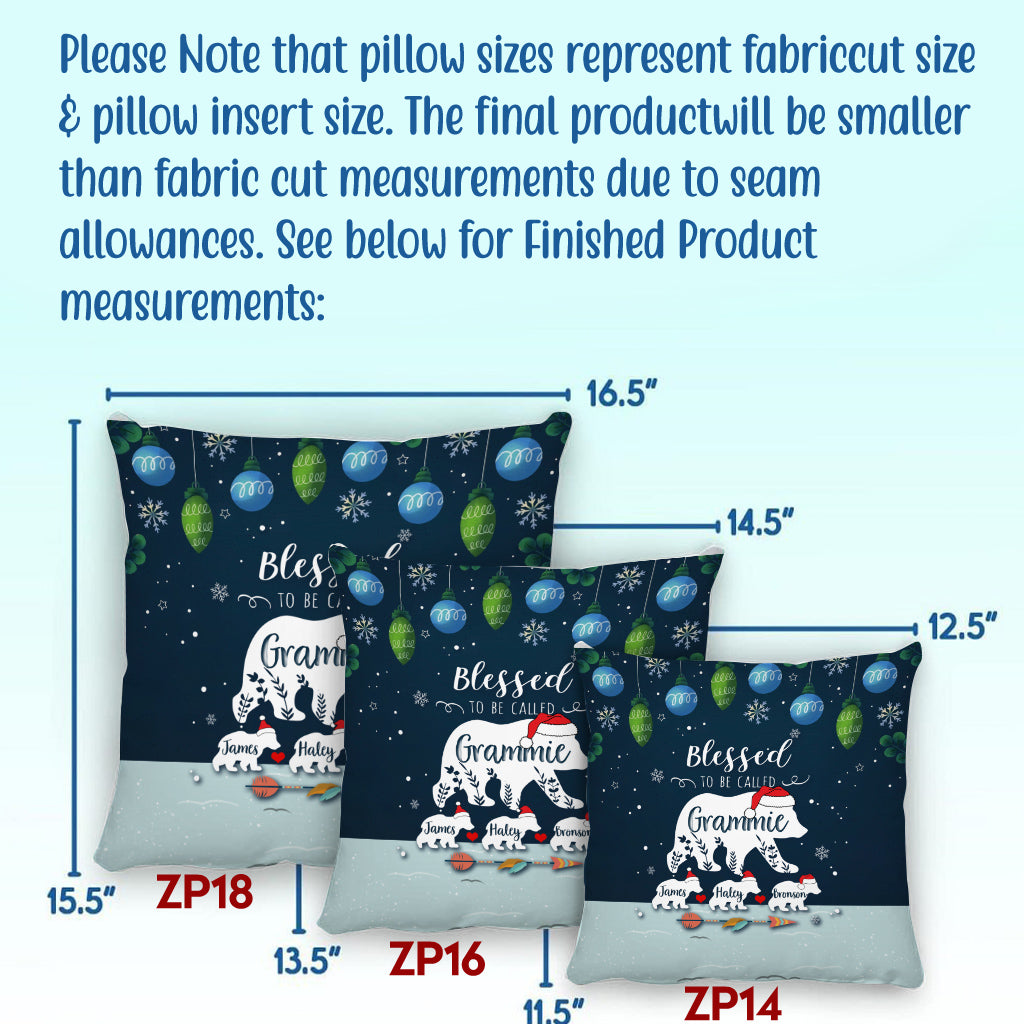 Grammie Pillow, Custom Kids Names Polar Bear Family Pillow, Blue Christmas Decor, Living Room Accent Case, Holiday Snowflake Decor, Christmas Holiday