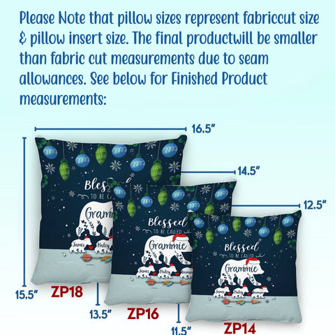 Grammie Pillow, Custom Kids Names Polar Bear Family Pillow, Blue Christmas Decor, Living Room Accent Case, Holiday Snowflake Decor, Christmas Holiday