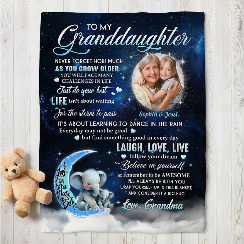 Granddaughter Gifts, As You Grow Older You Will Face Many Challenges Elephants Photo, Personalized Blanket, Gifts For Granddaughter From Grammy, Fleece Sherpa Blanket, Gifts For Xmas