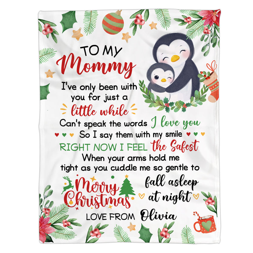 Personalized Blanket For New Mom From Newborn Baby Family Penguin Hugging Baby I've Only Been With You Christmas Decor Custom Name Pregnancy Gifts Fleece Sherpa Blanket For Christmas