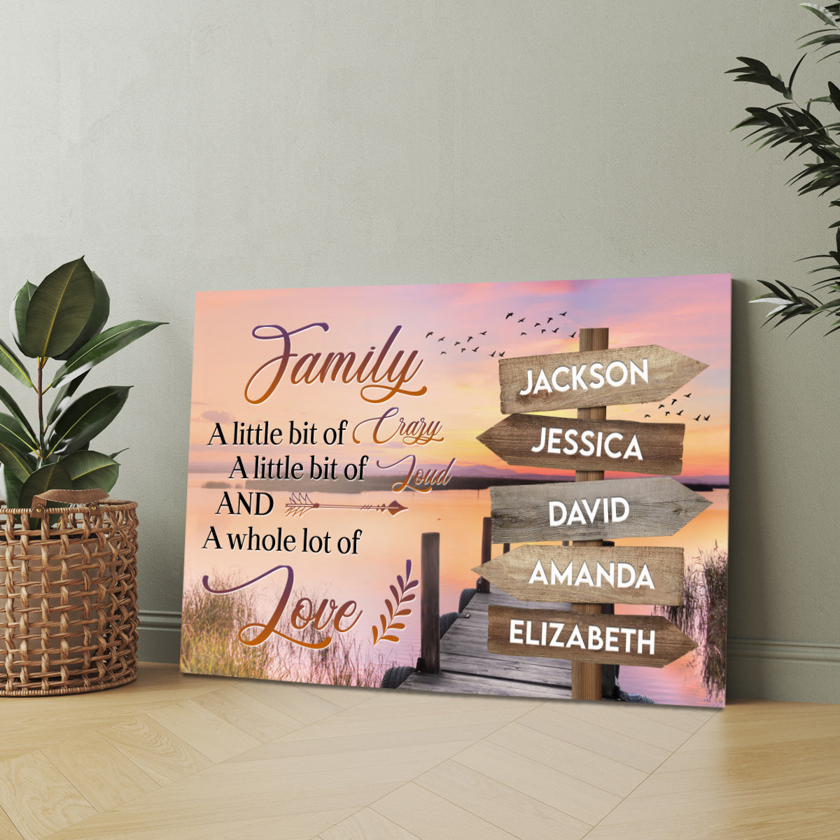 Family Gifts, Street Sign Multi Name Ocean Dock Quotes Family A Little Bit Of Crazy Canvas Wall Art Poster Prints Home Decor