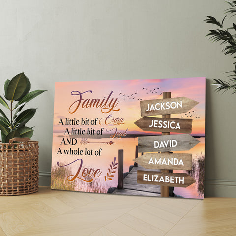 Family Gifts, Street Sign Multi Name Ocean Dock Quotes Family A Little Bit Of Crazy Canvas Wall Art Poster Prints Home Decor