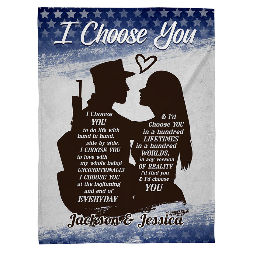 Veteran And His Wife/ Girlfriend Silhouette Vintage I'd Find You & I'd Choose You, Personalized Blanket, Gifts For Him Her From Honey, Custom Fleece Sherpa Blanket, Gifts For Valentine