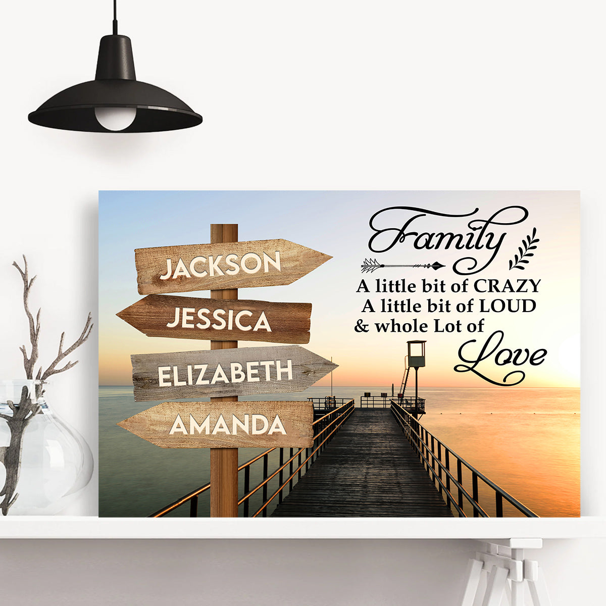 Family Gifts, Ocean Dock Family A Little Bit Of Crazy A Little Of Loud And Whole Lot Of Love Canvas Wall Art Gifts For Mom Dad, Poster Prints Home Decor, Family Wall Art, Gifts For Xmas