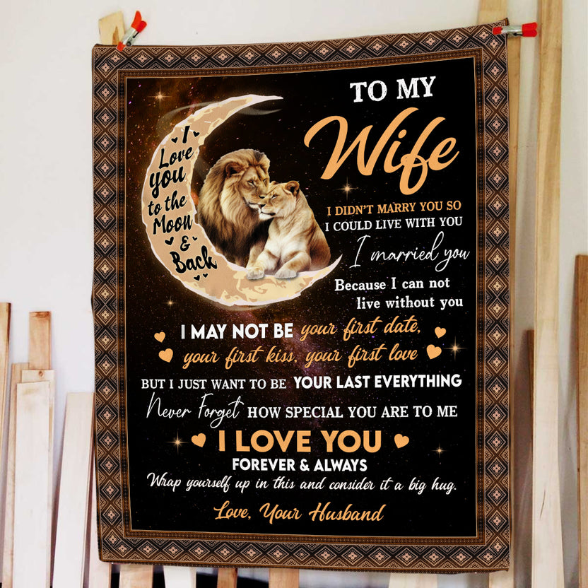 Wifey Gifts, I Didn't Marry You So I Could Live With You Lion Couple Crescent Moon, Personalized Wife Blanket, Gifts For Wife Couple From Husband Him, Custom Fleece Sherpa Blanket