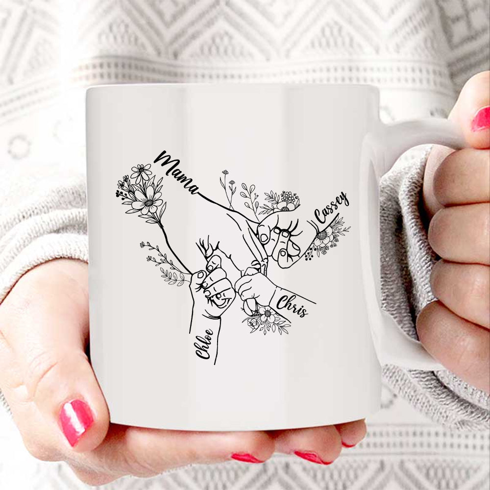 Grandma Gifts, Nana Ever Holding Hands Holding Nana's Hand Flower, Personalized Coffee Mug, Gifts For Gigi From Grandkids, With Multi Kids Ceramic Cup 11 15oz, Gifts For Mother's Day