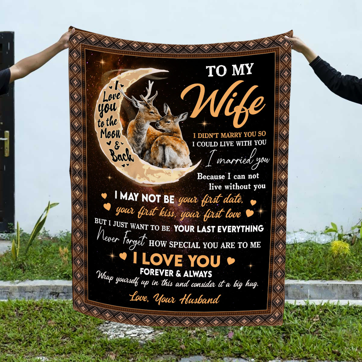 Wifey Gifts, I Didn't Marry You Deer Couple Moon, Personalized Blanket, Gifts For Wife Couple, Custom Fleece Sherpa Blanket