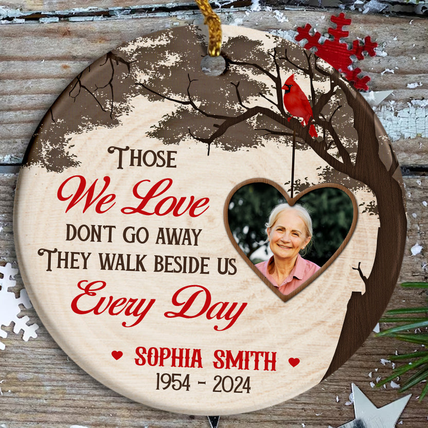 Memorial Ornament, They Walk Beside Us Every Day Wooden Vintage Heart Photo Circle Ornament, Gifts For Loss Of Mom Dad, Xmas Tree Decoration, Sympathy Gifts For Anniversary