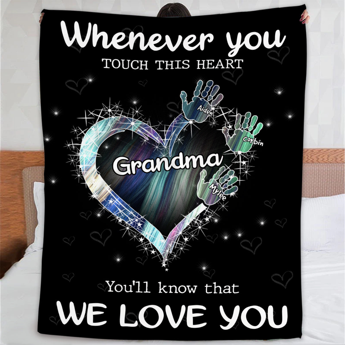 Gifts For Grandma, Whenever You Touch This Heart Handprints, Personalized Blanket, Gifts For Grandma From Grandson, Custom Fleece Sherpa Blanket, Gifts For Christmas Xmas