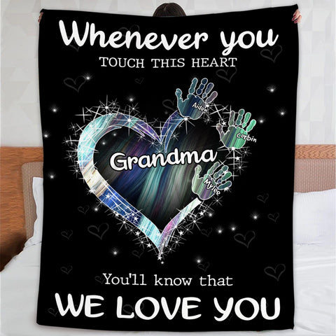 Gifts For Grandma, Whenever You Touch This Heart Handprints, Personalized Blanket, Gifts For Grandma From Grandson, Custom Fleece Sherpa Blanket, Gifts For Christmas Xmas