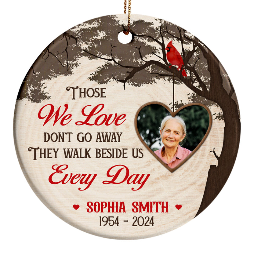 Memorial Ornament, They Walk Beside Us Every Day Wooden Vintage Heart Photo Circle Ornament, Gifts For Loss Of Mom Dad, Xmas Tree Decoration, Sympathy Gifts For Anniversary