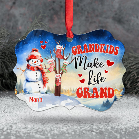 Gifts For Grandma, Cute Stocking In Xmas Tree Grandkids Make Life Grand, Personalized Christmas Ornament, Gifts For Gigi From Grandkids, Xmas Tree Hanging Medallion Aluminum Ornament