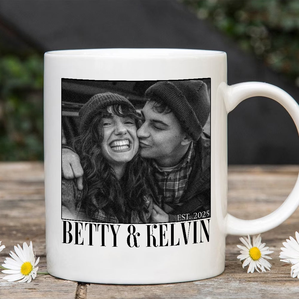 Couple Photo Mug, Personalized Name Custom Black White Photo, Romantic Matching Couple, Personalized Coffee Mug, Gifts For Him Her Honey, Ceramic 11 15oz Cup, Gifts For Valentine