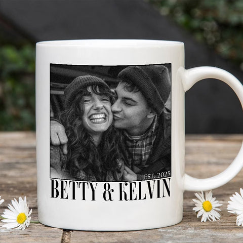 Couple Photo Mug, Personalized Name Custom Black White Photo, Romantic Matching Couple, Personalized Coffee Mug, Gifts For Him Her Honey, Ceramic 11 15oz Cup, Gifts For Valentine