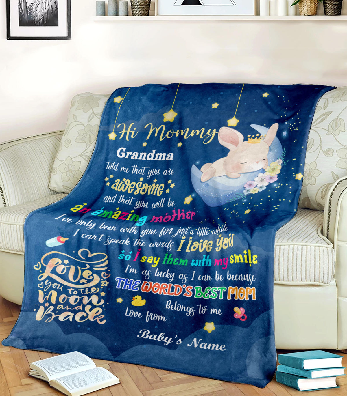 Personalized Blanket For Mom To Be From Baby Hi Mommy Grandma Told Me That Rabbit 1St Mother's Day Cute Sleeping Custom Name New Parents Gifts Fleece Sherpa Blanket For Birthday Mothers Day