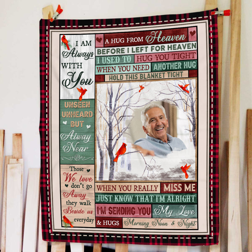 Memorial Gifts, Personalized Memorial Blanket With Photo, Hug From Heaven Im Sending You My Love Hugs, Loss Of Mom Dad Blanket, Fleece Sherpa, In Memory Of Gifts For Anniversary