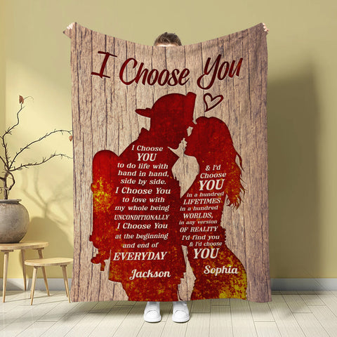 Firefighter Fireman & His Girlfriend/ Wife Silhouette Vintage I'd Find You & I'd Choose You, Personalized Blanket, Gifts For Him Her From Honey, Custom Fleece Sherpa Blanket