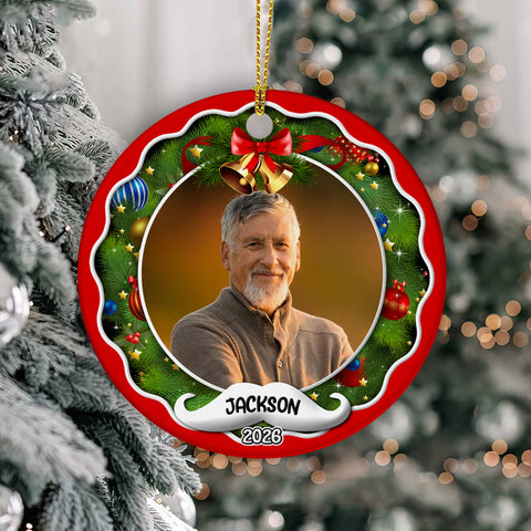 Xmas Frame Custom Photo Grandpa Cute With Beard Name & Year, Grandpa Christmas Photo Ornament, Family Christmas Keepsake, Holiday Tree Decoration, Gifts For Mom Dad Daughter Son