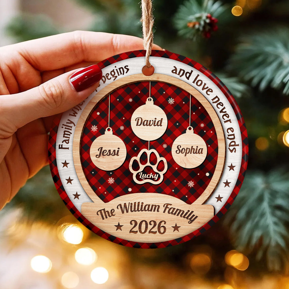 Personalized Ornament For Parents Grandparents From Kids Grandkids Family Gifts Family Life Begins And Love Never Bauble With Names Snowflake, Pet Paw Print, Holiday Tree Decoration