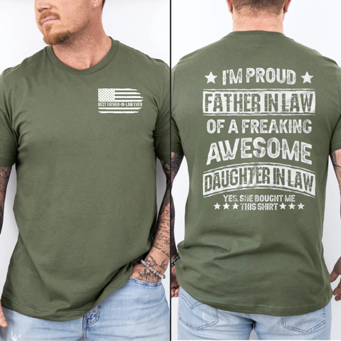 Proud Father In Law Of A Freaking Awesome Daughter In Law T Shirt, Father-In-Law Gift From Daughter-In-Law, Fathers Day Present, Fil Shirt, Unisex Long Sleeve Crewneck Tee Casual