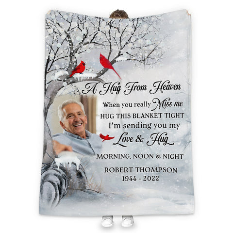 Sympathy Gifts, Personalized Memorial Blanket With Photo, I Am Sending You My Love And Hug Memorial Tree Red Birds, Loss Of Dad Grandpa Blanket, Fleece Sherpa, Funeral Gifts