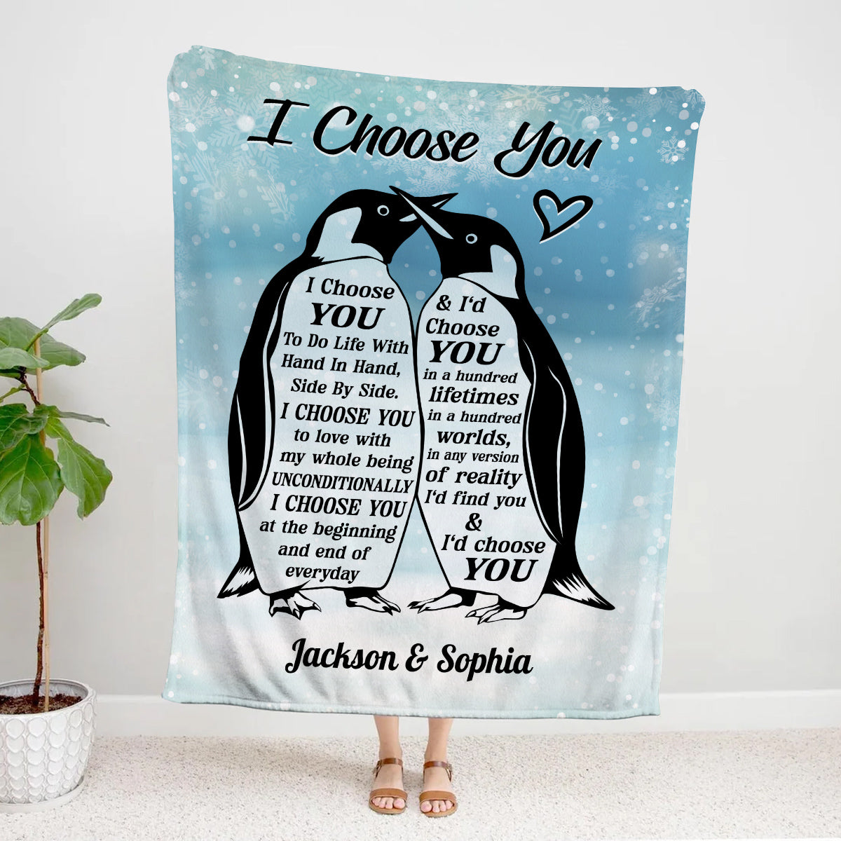 Mr And Mrs Gifts, Penguin Couple Silhouette Vintage I'd Find You & I'd Choose You, Personalized Blanket, Gifts For Him Her Honey, Custom Fleece Sherpa Blanket For Valentine Anniversary
