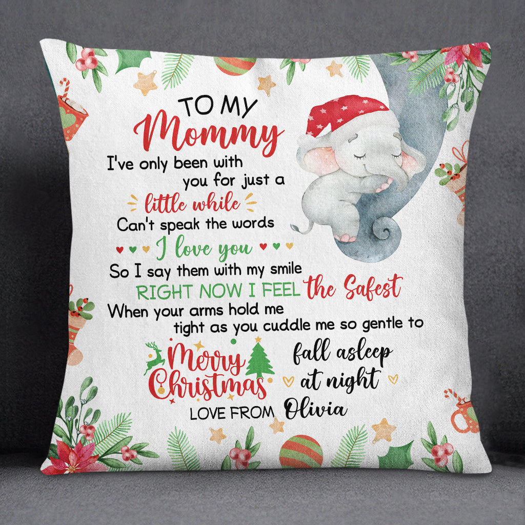 Personalized Square Pillow For New Mom From Newborn Baby Family Pregnancy Gifts Baby Elephant Sleeping I've Only Been With You Custom Name Double Sided Sofa Couch Cushion On Christmas