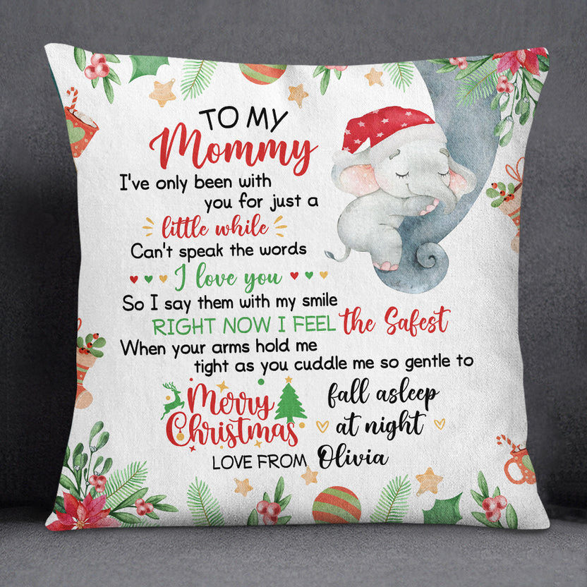 Personalized Square Pillow For New Mom From Newborn Baby Family Pregnancy Gifts Baby Elephant Sleeping I've Only Been With You Custom Name Double Sided Sofa Couch Cushion On Christmas