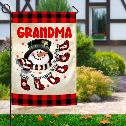 Grandma House Flag, Custom Christmas Grandkids Names Banner, Plaid Stockings Winter Outdoor Decor, Holiday Yard Decor, Grandma Christmas Garden Banner,  Gifts For Nana From Grandkids