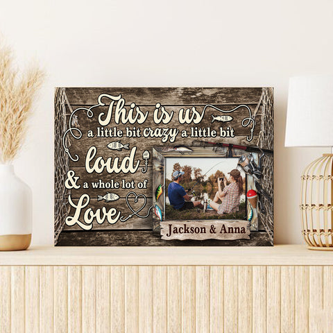 Personalized Name Fishing Canvas Artwork, A Little Bit Loud & A Whole Lot Of Love Phrase, Country Cabin Theme Decor, Personalized Canvas Wall Art, Gifts For Him Her  Poster Prints