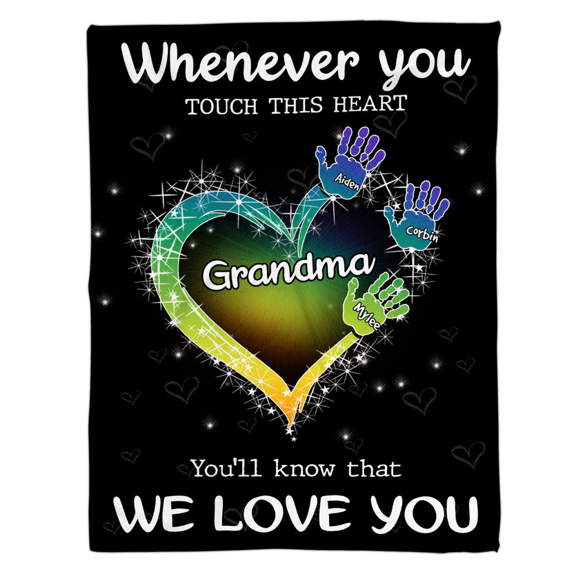 Unique Gifts For Grandma, Whenever You Touch This Heart Handprints, Personalized Blanket, Gifts For Grammy From Grandson, Custom Fleece Sherpa Blanket, Gifts For Christmas