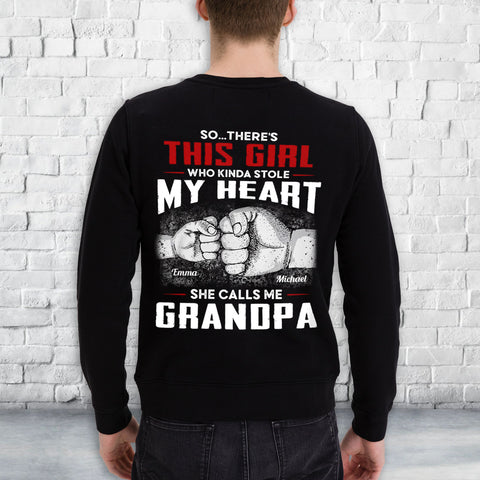 Personalized T-Shirt For Papa From Granddaughter Grandson Girl Who Kinda Stole Heart Custom Name Grandpa Gifts Ideas Short Sleeve Tops Tee Shirt For Men Family On Birthday Xmas Fathers Day