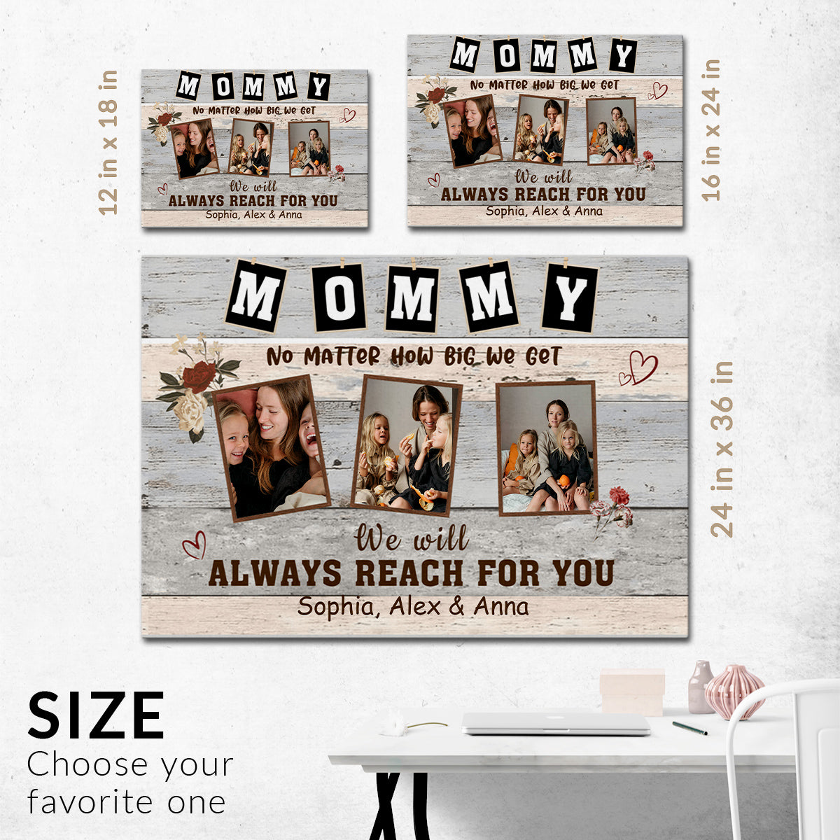Gifts Ideas For Mom, No Matter How Big We Get We Will Reach, Personalized Canvas Wall Art, Gifts For Mom Mother From Kids Children, Poster Prints Home Decoration, Gifts For Birthday