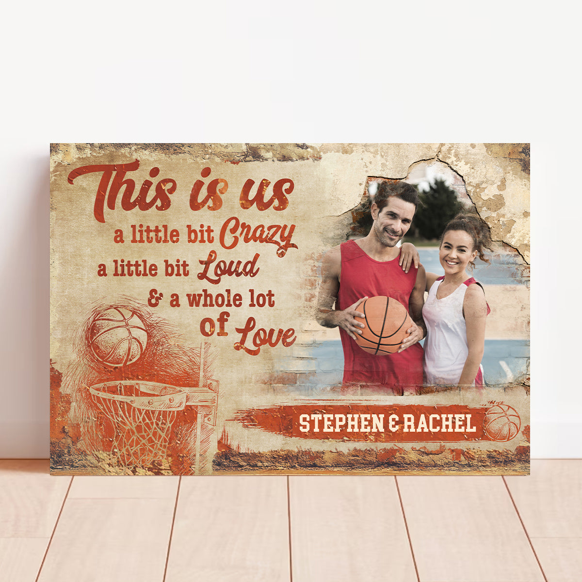 Athletic Couple Canvas Print, A Whole Lot Of Love Wording, Personalized Name Basketball Home Decor  Canvas Wall Art, Gifts For Him Her Poster Prints Wall Decor, Gifts For Valentines