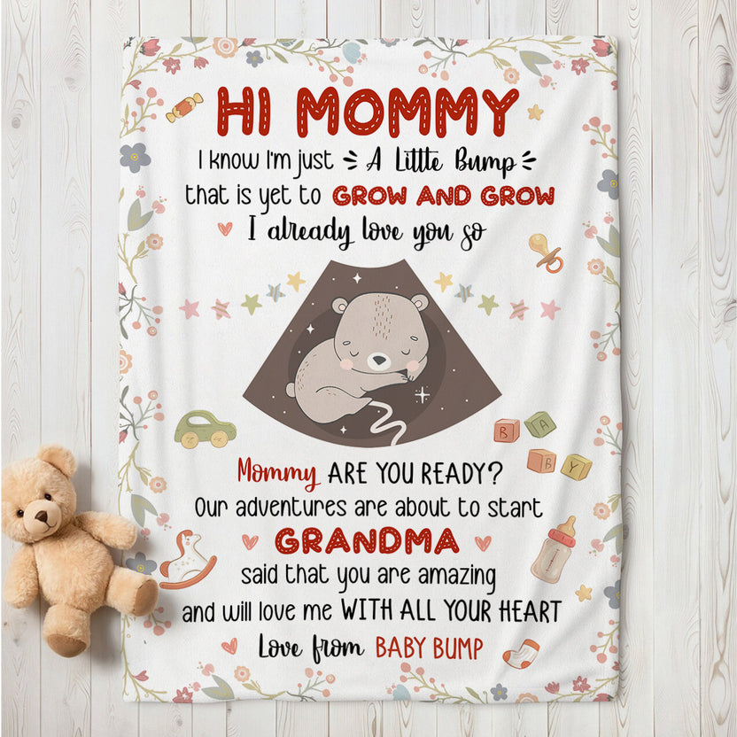 Mom To Be Gifts, I Already Love You Floral Cute Baby Bear Sleeping Ultrasound Mommy's Tummy Blanket For New Mom Mother's Day