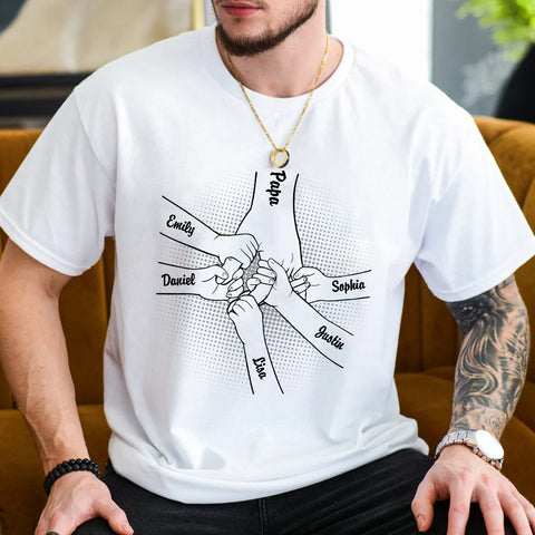 Gifts For Grandpa, Dad Papa Kids Hand In Hand Kids Holding Papa Dad's Hand, Personalized T-Shirt, Gifts For Granddad From Grandkids, Short Sleeve Tops Tee Shirt, Gifts For Father's Day