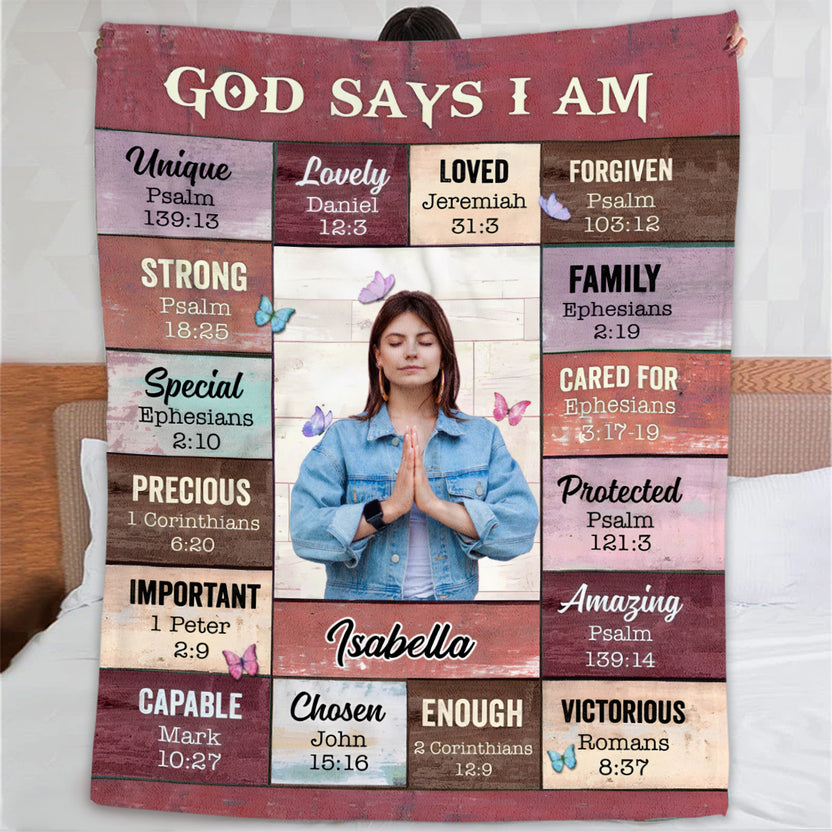 Personalized Blanket For Girl Women From Family Friends Religious Gifts God Says I Am Inspirational Positive Thinking Daily Affirmation Mental Health Fleece Sherpa Blanket For Birthday