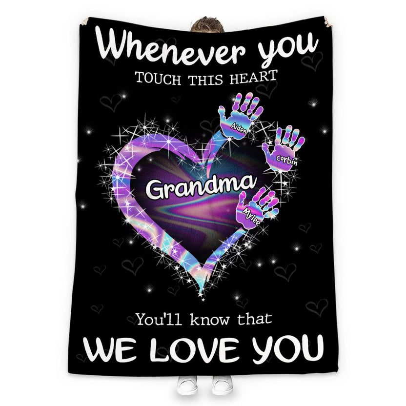 Grandma Gifts, Whenever You Touch This Heart Handprints, Personalized Blanket, Gifts For Grammy From Grandson Custom Fleece Sherpa Blanket, Gifts For Christmas Xmas Birthday Mothers Day
