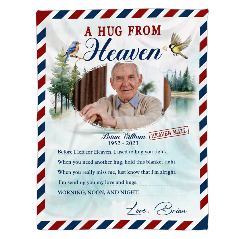 Bereavement Gifts Ideas, Personalized Memorial Blanket, A Hug From Heaven Letter Style Upload Memorial Photo, Loss Of Dad Mom Blanket, Fleece Sherpa, Bereavement Gifts For Anniversary