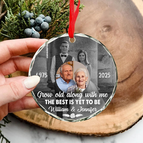 Grow Old Along With Me The Is Yet To Be, Anniversary Glass Ornament, Wedding Photo Keepsake, 50 Year Love Ornament, Then & Now Photo Collage, Gifts For Parents Family Him Her Valentine