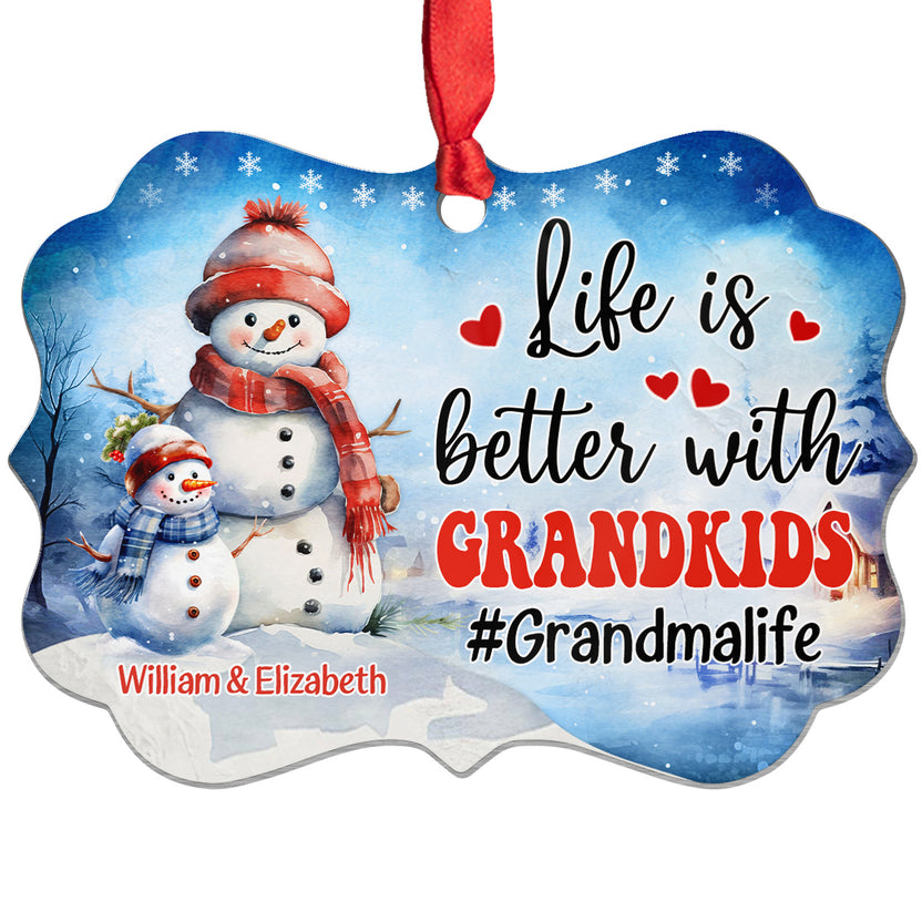 Gifts For Grandparents, Cute Xmas Winter Life Is Awesome With Grandkids, Personalized Christmas Ornament, Gifts For Gigi From Grandkids, Xmas Tree Decoration Medallion Aluminum Ornament