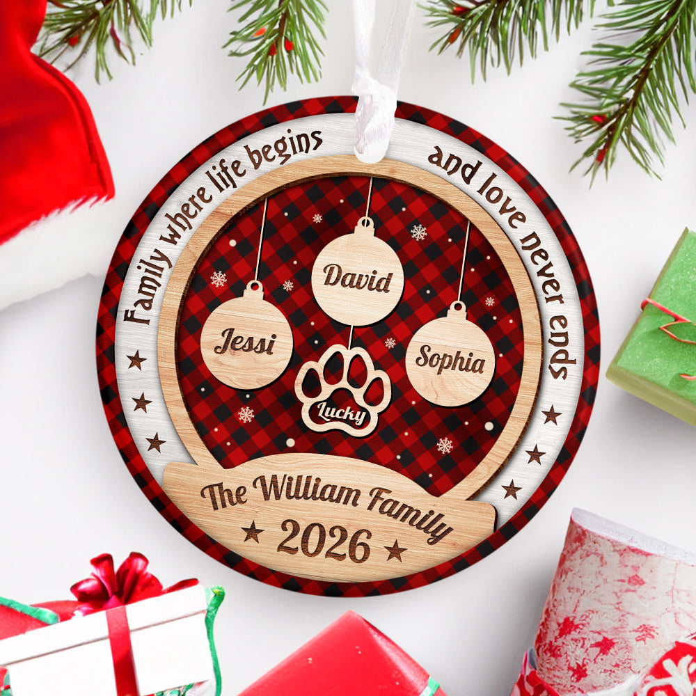 Personalized Ornament For Parents Grandparents From Kids Grandkids Family Gifts Family Life Begins And Love Never Bauble With Names Snowflake, Pet Paw Print, Holiday Tree Decoration