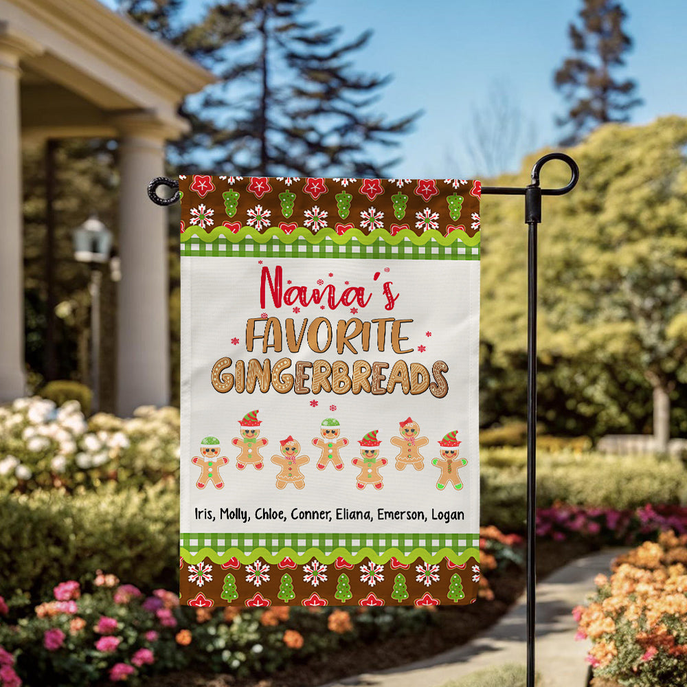 Grandma Gifts, Nanas Favorite Gingerbreads Custom Yard Flag, Personalized Kids Name Outdoor Banner, Christmas Home Decoration, Personalized Family Banner, Yard Decor, Personalized Garden Flag, Gifts For Nana From Grandkids, Double Sided Outside Welcome Fl