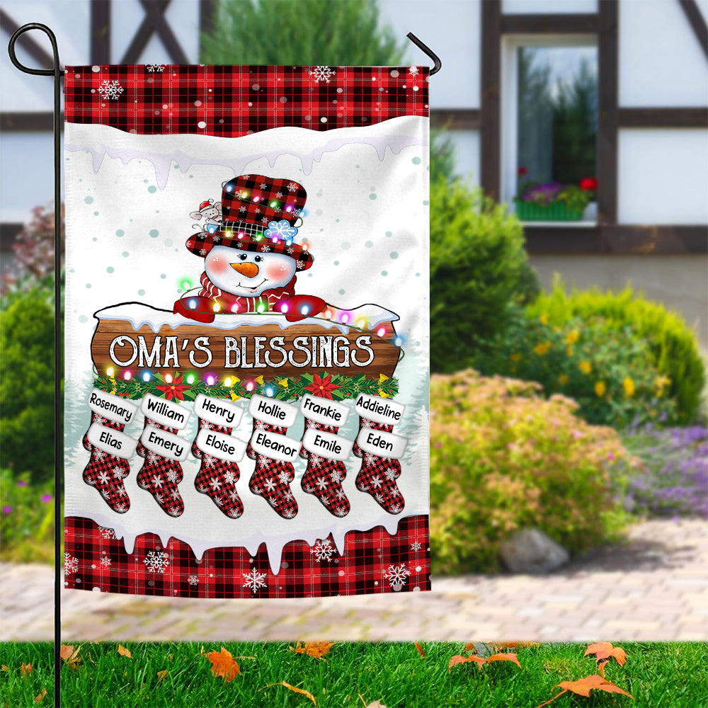 Grandma Gifts, Custom Omas Blessings Yard Banner, Custom Garden Flag, Winter Stocking Holiday Decoration, Holiday Red Plaid Yard Decor, Stockings Christmas Decor, Personalized Garden Flag, Gifts For Nana From Grandkids, Double Sided Outside Welcome Flag,
