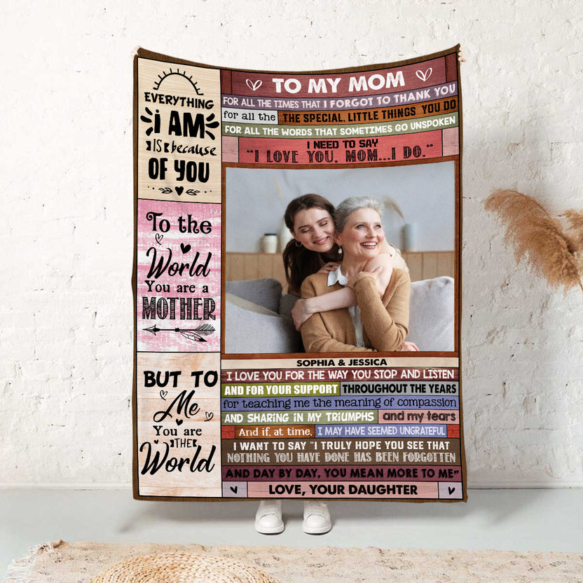Gifts For Mom, Vintage Wooden Background Custom Love Letter Blanket To My Mom Warm And Cozy, Personalized Blanket, Gifts For Mom From Daughter Blanket, Gifts For Birthday Xmas