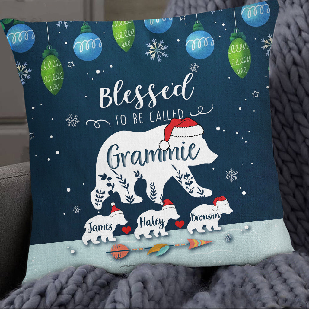 Grammie Pillow, Custom Kids Names Polar Bear Family Pillow, Blue Christmas Decor, Living Room Accent Case, Holiday Snowflake Decor, Christmas Holiday