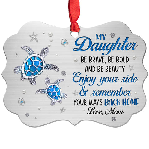Cute Blue Turtle Enjoy Your Ride Jewelry Style Printed Aluminum Ornament, Holiday Christmas Tree Decor, Mom To Daughter Keepsake, Personalized Christmas Ornament, Gifts For Daughter