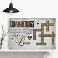 Family Little Bit Crazy A Little Bit Of Loud And Whole Lot Of Love Crossword Art Poster, Personalized Canvas Wall Art, Gifts For Mom Dad, Poster Prints Home Decor, Family Wall Decor
