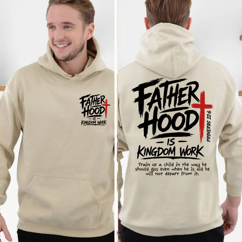 Christian Dad Shirt 2 Sides, Fatherhood Is Kingdom Work T Shirt, Proverbs 22:6 Tee, Faith Based Hoodie, Fathers Day Gift, Christian Streetwear, Unisex Regular Fit Crewneck Tee, Classic Streetwear