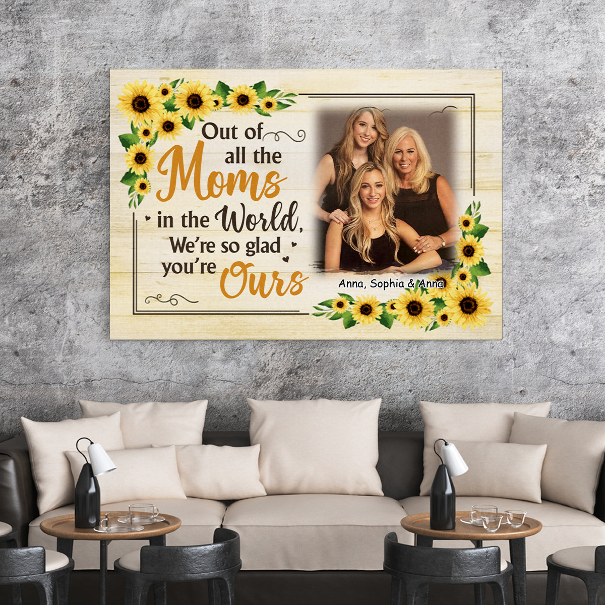 Gifts For Mom, Of All Moms In World Sunflowers Funny, Personalized Canvas Wall Art, Gifts For Mom Mommy From Son Daughter Kids, Poster Prints Home Decor, Gifts For Mother's Day Birthday